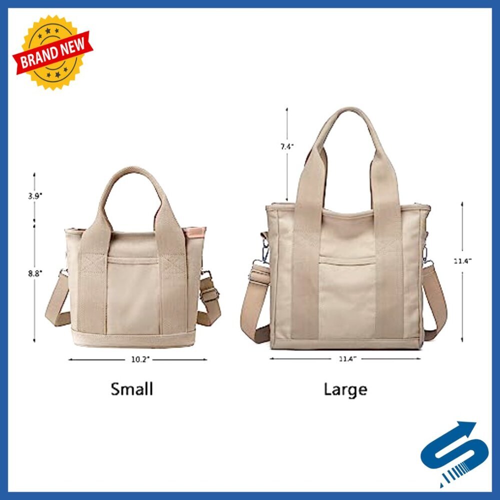 Canvas Tote Bag with Zipper Crossbody Shoulder Bag Versatile Chic Minimal - Picture 3 of 7